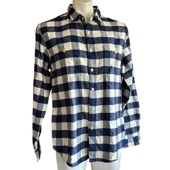 Mens Shirt Size Large Blue White Plaid Flannel Button Down Checkered Coastal - Picture 1 of 8